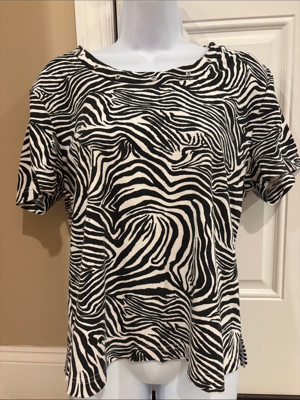 Needle & Thread Black and White Zebra Print Short Sleeve Tee